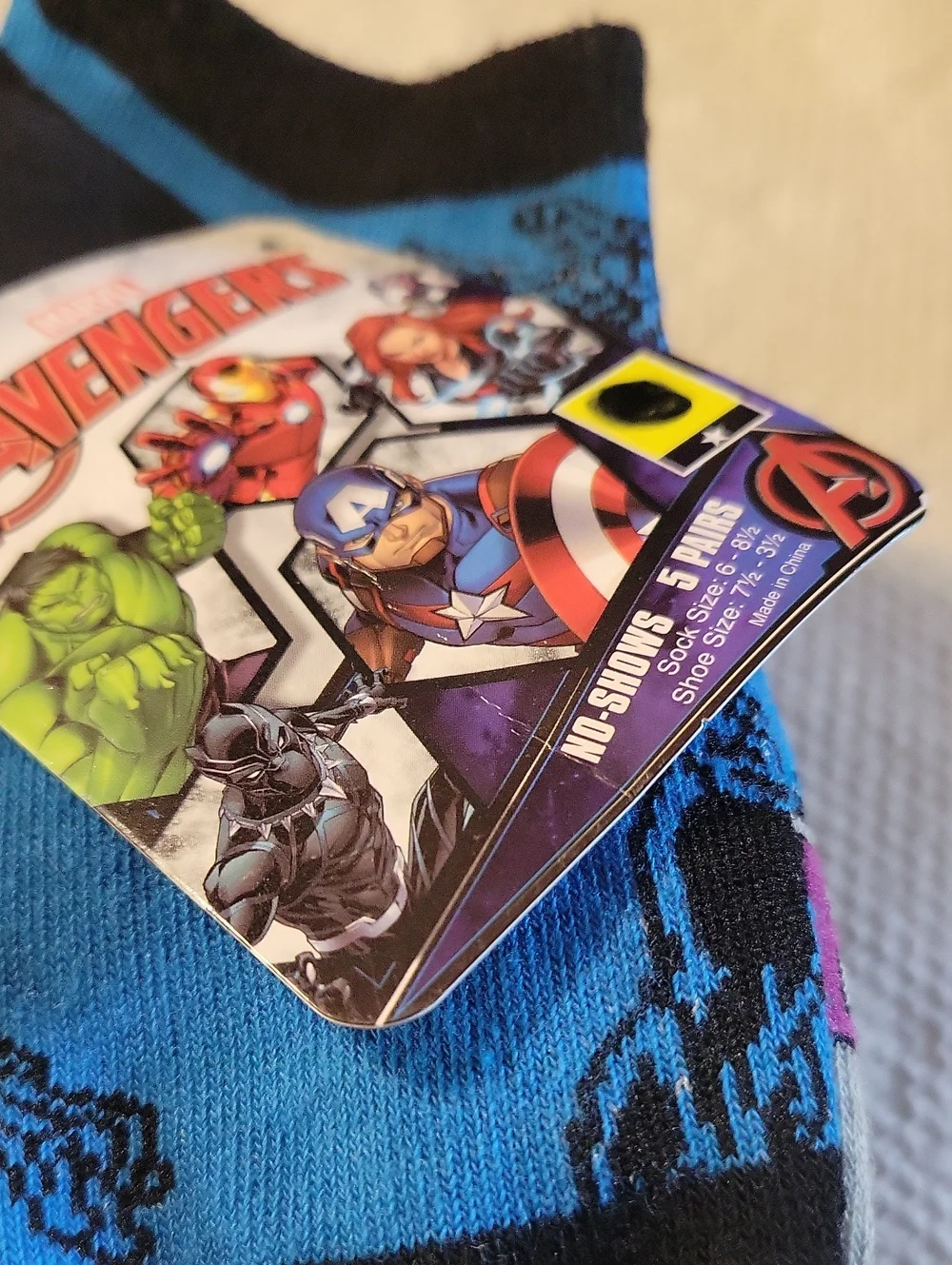 NWT Marvel Avengers No Show Kid's Socks 5 Pk Sz 6-8 1/2 Black Panther